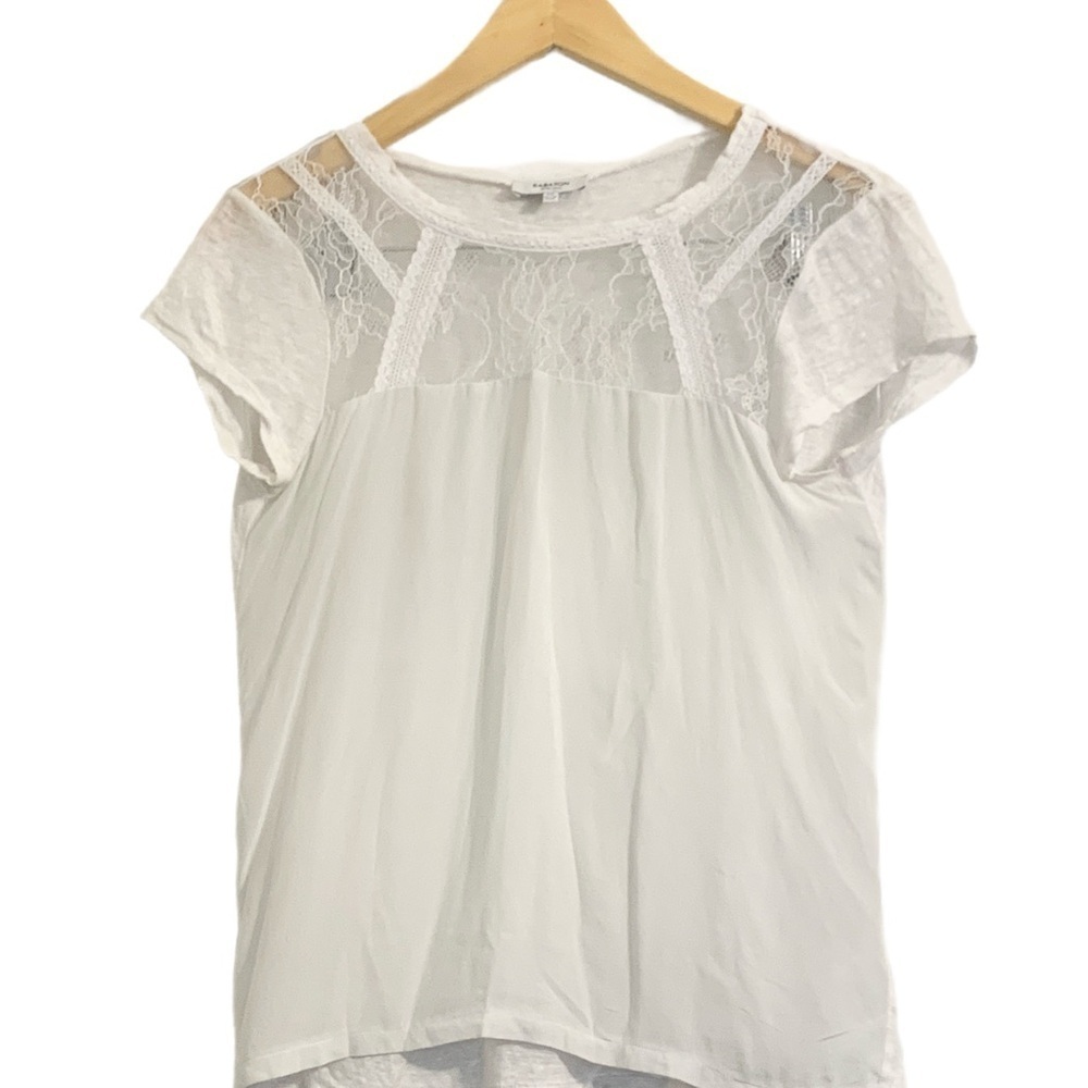 Babaton Classic Silk & Linen White Tee with Lace Detailing Size XXS - Picture 3 of 6